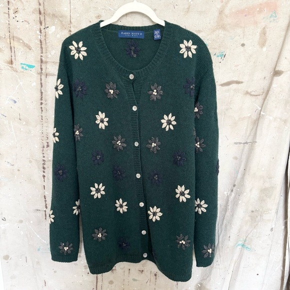 Karen Scott Green Cardigan Sweater - Picture 1 of 8